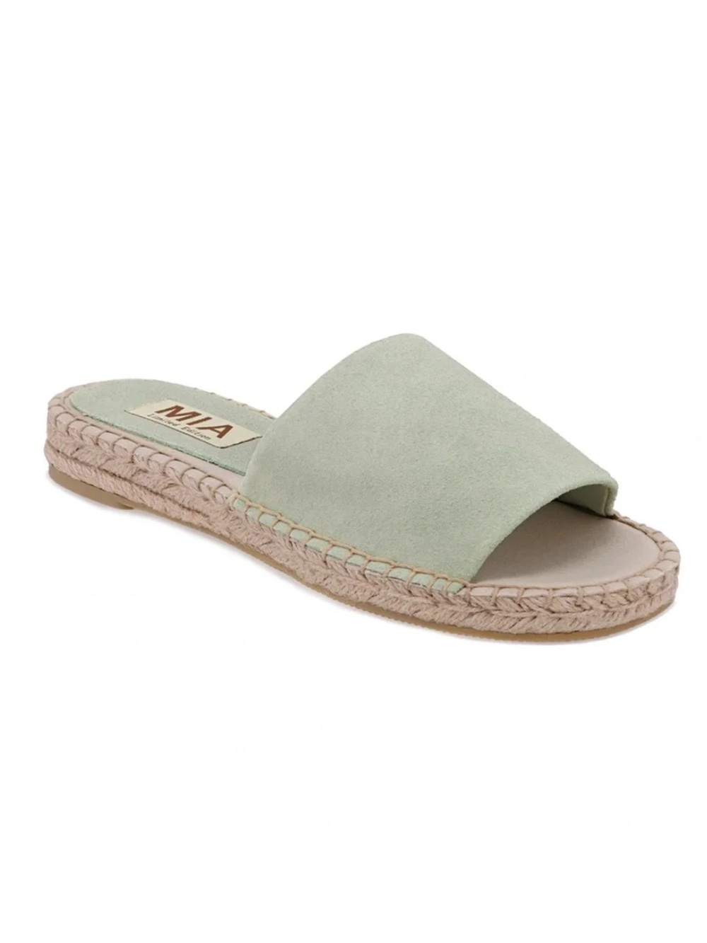 Mia Novelli Suede Leather Espadrille Jute Slides Sandals Sage Green Women 8